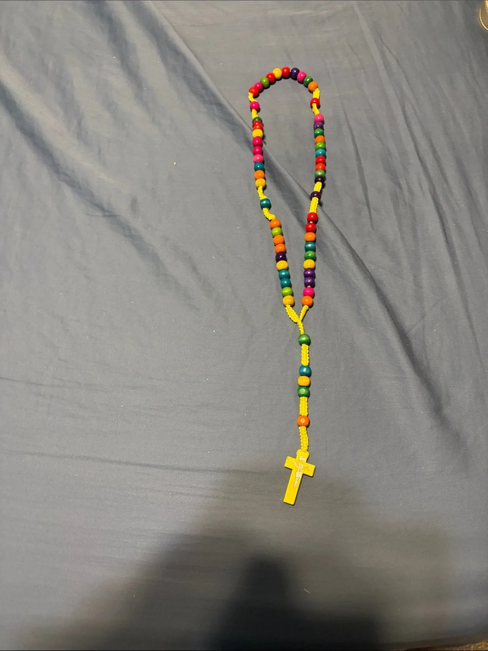 Kids Multicolor Beaded Necklace with Yellow Cross Pendant